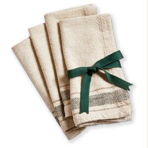 Tag Aspen Stripe Napkin Set 4 Pc Beige Green 20x20" 100% Cotton Winter Forest